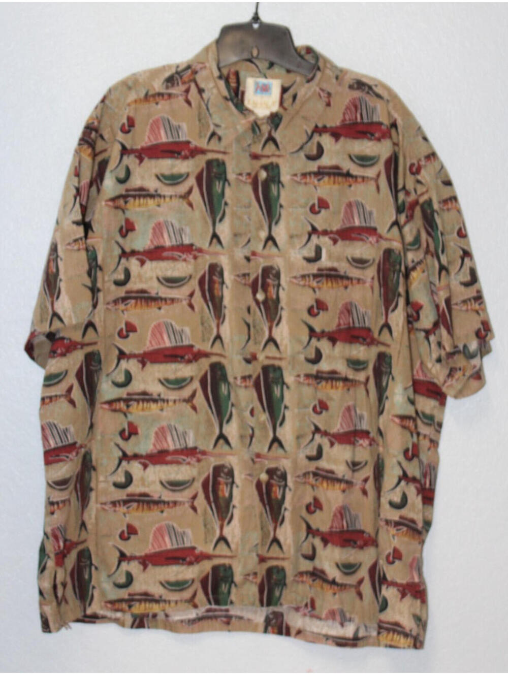 Kahala AVI Collection Button Shirt Men 2XL Mahi Dolphin / Marlin Hawaiian Cotton